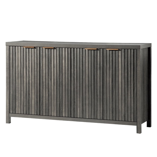 OAKHAM Buffet Bahut Cannelé avec 4 Portes, Crédence de Rangement avec Tablettes Ajustables, Console d'Appoint Moderne, Chêne Minuit