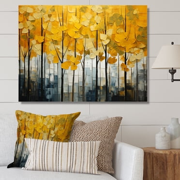 Designart Yellow Traditional Canvas wall art, Forest Wall Art, Forest Yellow Wood composition I , Forest Wall art decor, 44x34 inches