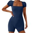 thumbnail image 1 of AherBiu Yoga Bodysuits for Women Square Neck Short Sleeve Slim Stretchy Workout Short Jumpsuits Rompers, 1 of 6