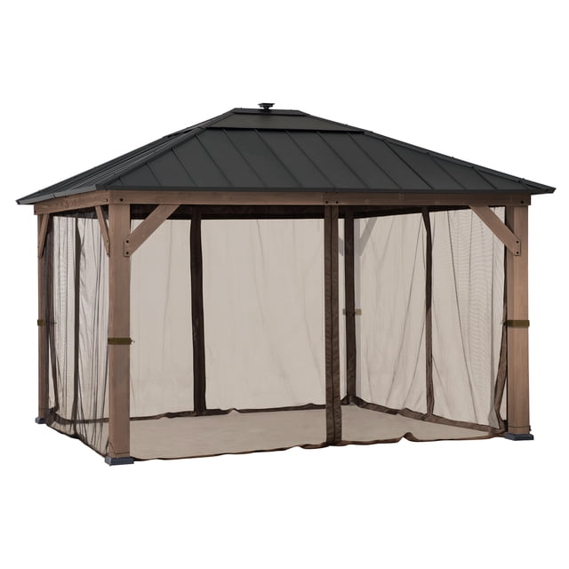 SUNJOY Moustiquaire Universelle pour Pavillon de 11 Pi X 13 Pi Installée sur un Pavillon à Cadre de Bois avec Toit en Métal Foncé, Comprenant Quatre Panneaux en Maille de polyester Bruns Résistants aux Intempéries avec Fermetures Éclair et Quincaillerie à Anneaux pour une installation Facile et une protection contre les Insectes, Convient pour Améliorer les Espaces de Vie Extérieurs en Éliminant les Insectes Sans Pulvérisation.