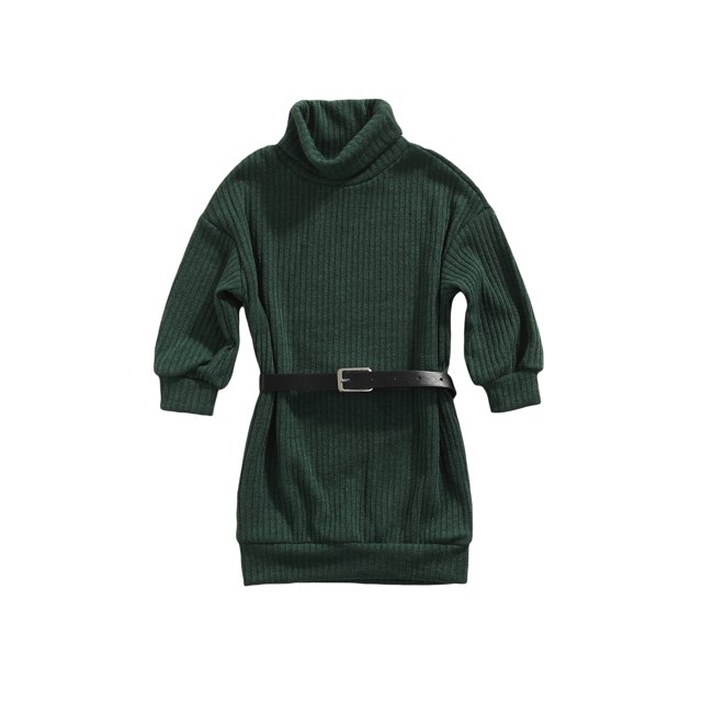 Kmbangi Robe Tricotée pour Enfants, Jupe à Col Montant avec Ceinture