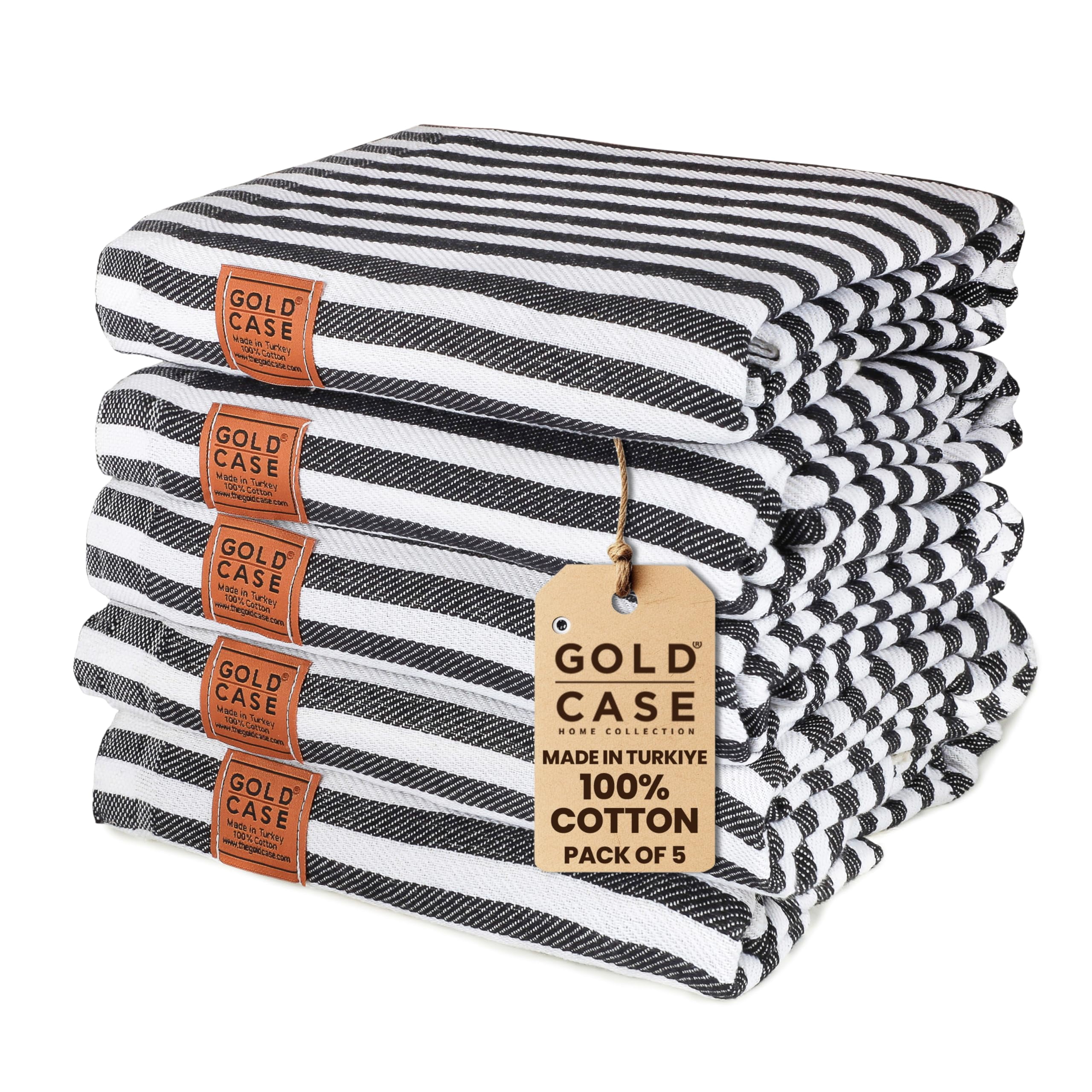Gold CASE Turkish Beach Towel Set of 5-100% Cotton Beach Towels Oversized 71 x 40'' - MYRA Extra Large Beach Towels - Quick Dry & Sand Free Beach Towel - Turkish Towels for Pool - Black