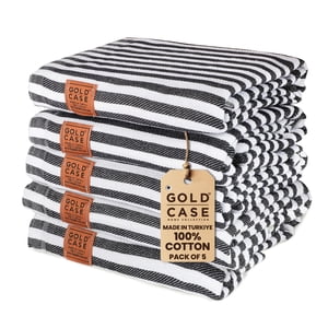 Gold CASE Turkish Beach Ensemble de serviettes de plage 5-100 % coton Surdimensionné 71 x 40'' - MYRA Serviettes de plage extra grandes - Séchage rapide & Serviette de plage sans sable - Serviettes turques pour piscine - noir