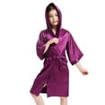 thumbnail image 1 of Hiiyo Big Girl's Silk Satin Bathrobe Solid Color Hooded Kimono Robe Nightgown Sleepwear, 1 of 5