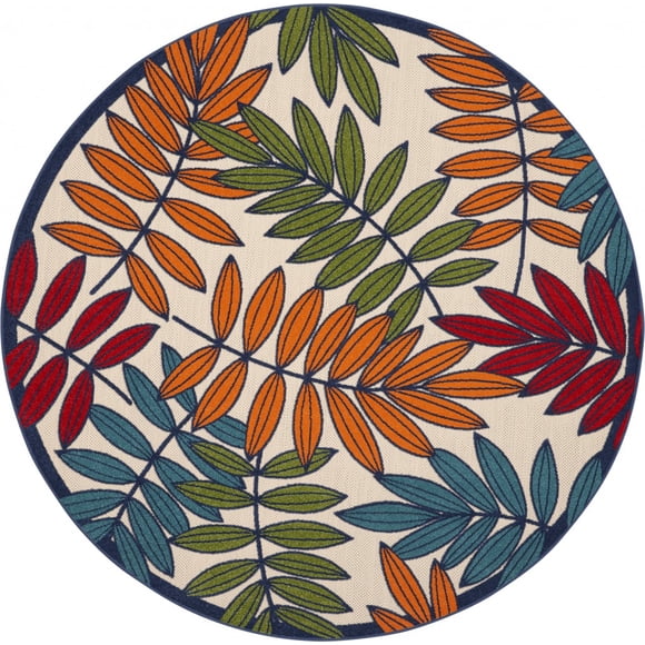 homeroots 384948 Extérieur Tapis Rond Multicolore à Feuilles de 8 Pieds pour Intérieur et Extérieur