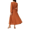 thumbnail image 3 of INSPIRE CHIC Robe Plissée pour Femme Manches Longues Bouffantes Col en V Robe avec Ceinture à la Taille P Rouge Brique, 3 of 6
