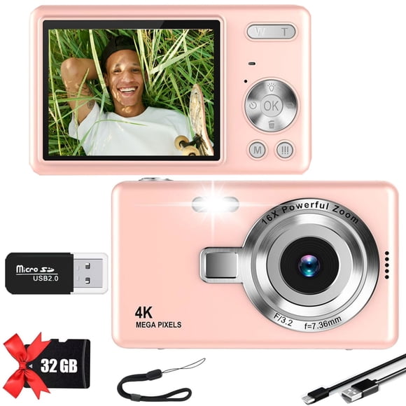 MAKATA 4K Digital Camera for Kids Teens, Boys Girls  Student (PINK) Point and Shoot Camera 50 MP 16X Zoom 1080P HD 32GB SD Card Autofocus Rechargeable Battery Vlogging Birthday Holiday Gift