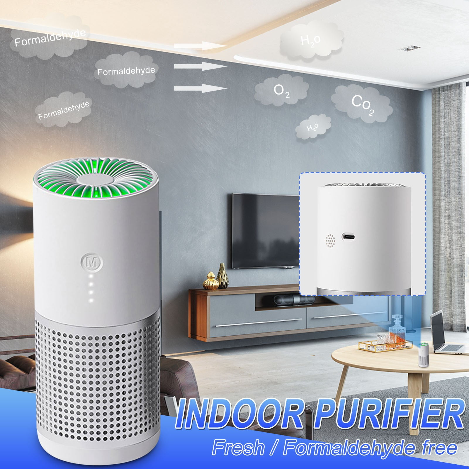 Boovnll Air Purifier, Car Purifiers 3 Wind Speed 360° Circulation Purifier Odors Pet Dander for Home, Office, Bedrooms for Smokers, Pet Owners, Air Purifiers for Home