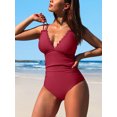 thumbnail image 4 of Charmo Womens V Neck Tummy Control One Piece Swimsuit High Cut Swimwear Ruched Bath Suit, 4 of 6