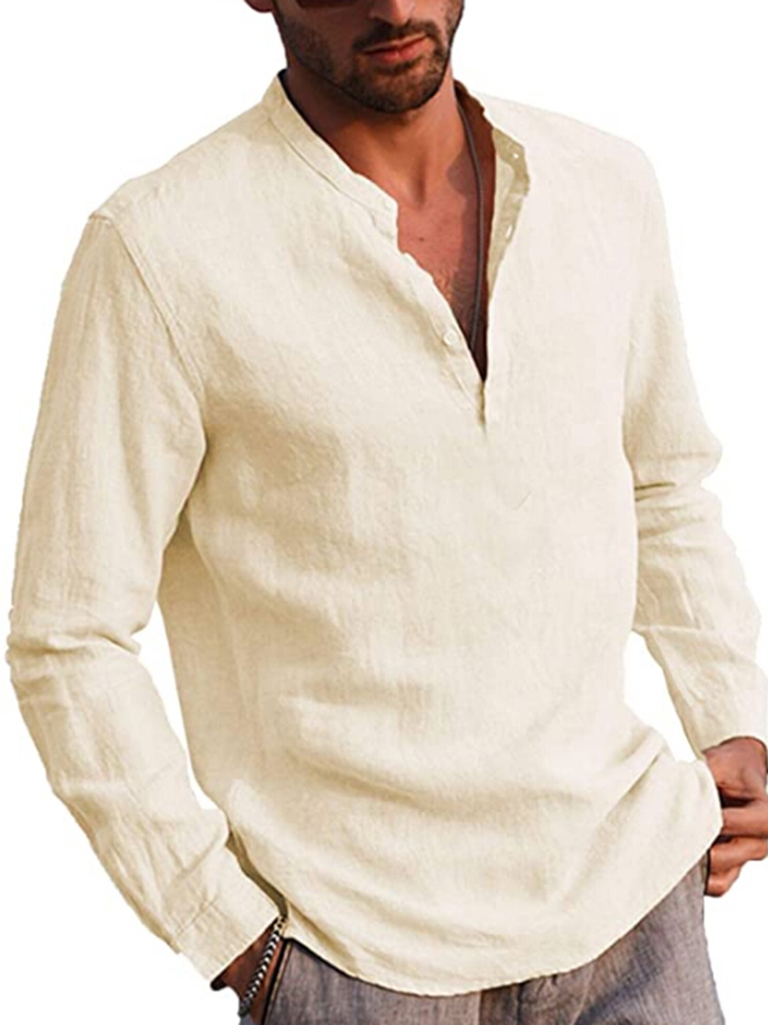FOCUSNORM Men's Long Sleeve T-Shirt Loose Fit Tops Solid Color Blouse