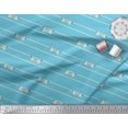 thumbnail image 2 of Soimoi Blue polyester Crepe Fabric Bow & Stripe Printed Fabric 1 Yard 42 Inch Wide, 2 of 5