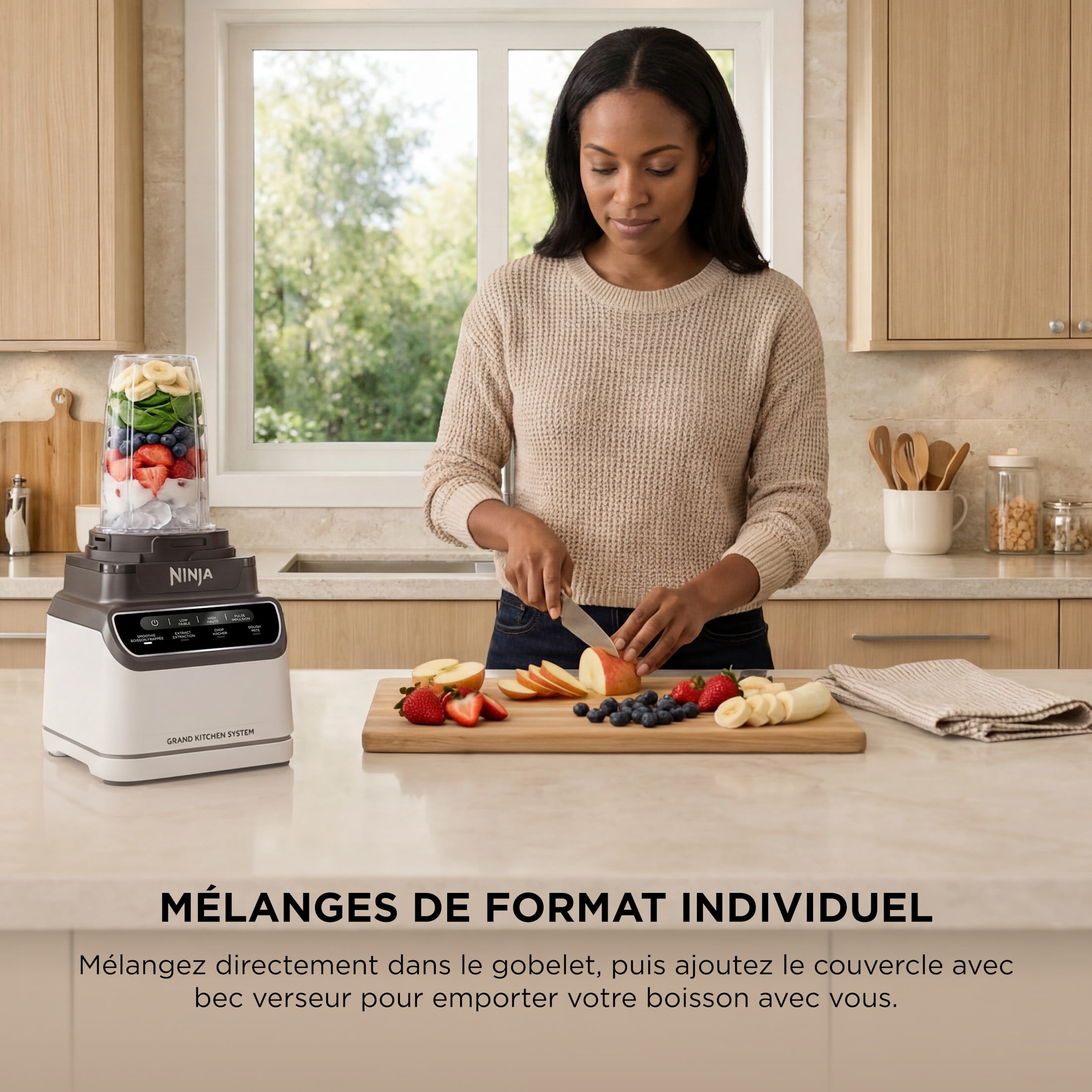 Système de cuisine Ninja Grand Mélangeur, Boisson frappée, Hachage, Pâte, 4 programmes préréglés, 3 vitesses, 1200 W, 72 oz (2,1 L), KS500C blanc