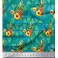 thumbnail image 1 of Soimoi Green Poly Georgette Fabric Triangle & Pine Fruits Printed Fabric 1 Yard 42 Inch Wide, 1 of 5