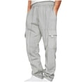 thumbnail image 2 of Amzcrzy Cargo Pants for Men Men Solid-Color Loose Drawstring Elastic Waist Multi-Pocket Workwear Sports Pants Sweatpants for Men Men's Pants Men's Sweatpants Track Pants Men Men's Cargo Pants, 2 of 6