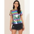 thumbnail image 2 of INSPIRE CHIC Women's Party Metallic Textured Short Sleeve Shiny Multi Color Top, 2 of 6