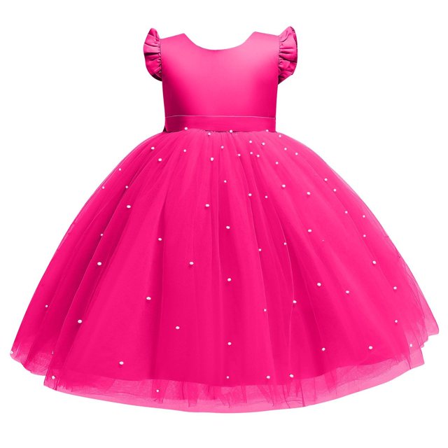 RXIRUCGD 2025 Vêtements d'Été pour Enfants Robe Bouffante en Maille Unie pour Filles Robe de Performance Formelle pour Filles