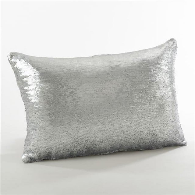 Saro 618.W1624B Coussin Décoratif Réversible Sirène à Paillettes en Poly - Blanc - 16 Po x 24 Po