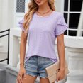 thumbnail image 4 of AherBiu Womens Tops Eyelet Embroidery Loose Casual Crewneck Ruffle Sleeve Summer Boho Shirts Tunics, 4 of 7