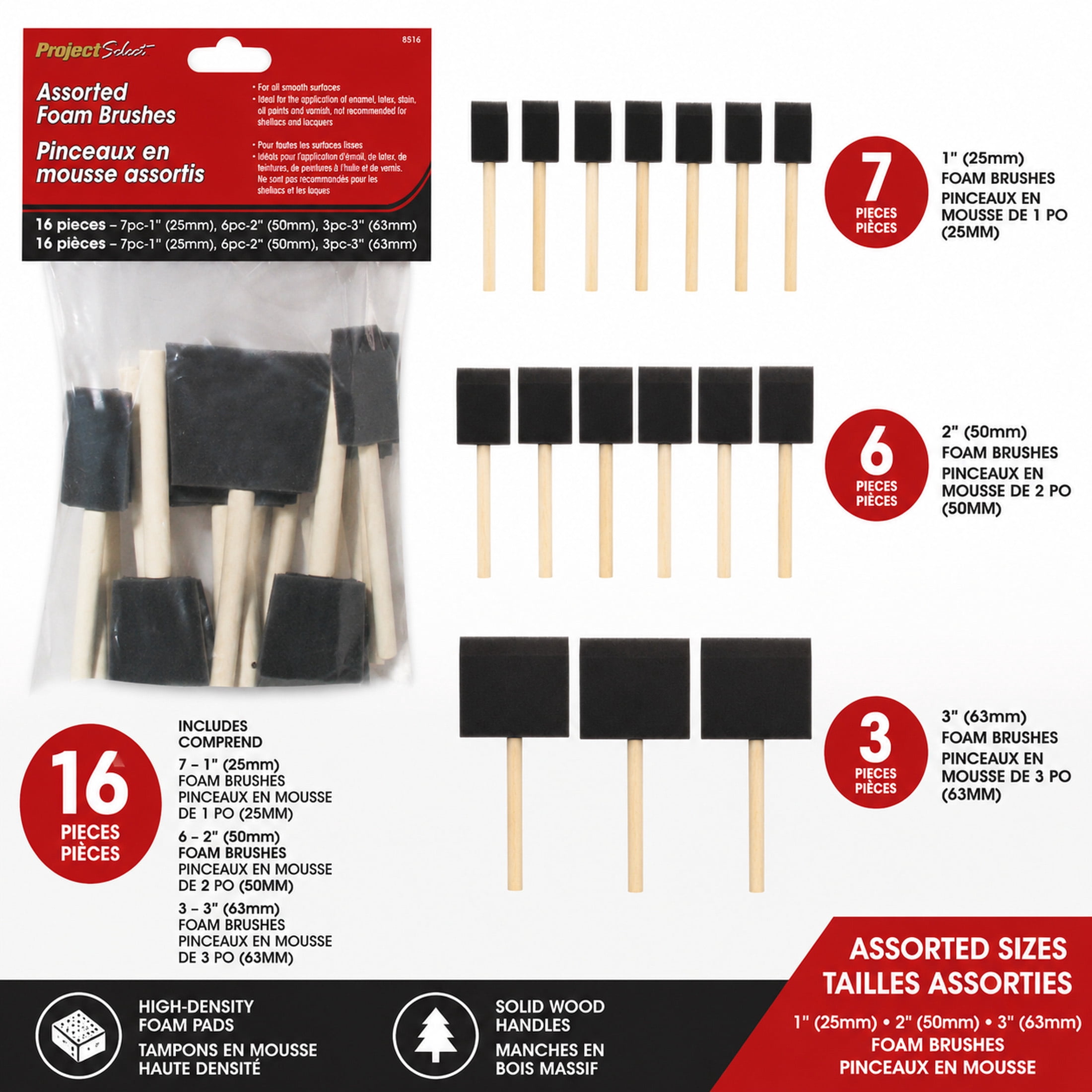 Project Select Assorted Foam Brushes (16 pack)