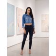 thumbnail image 4 of INSPIRE CHIC Women's Back to School Turn Down Frayed Button Down Spring Summer Washed Cropped Denim Jacket Dark Blue M, 4 of 6