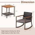thumbnail image 3 of Costway 3 PCS Patio Rattan Rocking Chair Bistro Set Armrest Cushion Table with Storage Shelf Grey, 3 of 10