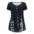 thumbnail image 5 of CEHVOM Women's Summer Printed Round Neck Button Pleated Short Sleeve Top, 5 of 5