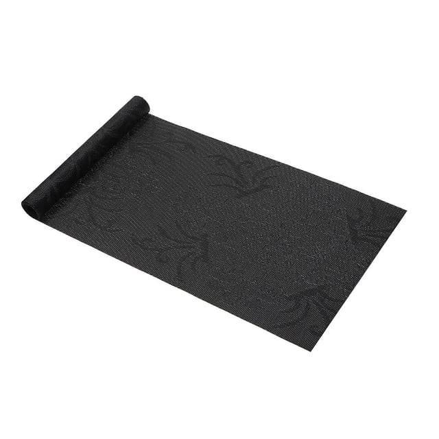 IH Casa Decor Chemin de Table en Vinyle 72 Pouces Damassé Noir - Ensemble de 2 avec un Chemin de Table en Vinyle Noir Partiellement Déployé Présentant un Subtil Motif floral Damassé tropical, Mesurant 12 par 72 Pouces, Fabriqué en Plastique de Qualité Supérieure pour Protéger les tables à Manger contre les Déversements et la Saleté, Convient Aussi comme accent Décoratif dans les Salles à Manger Ou les Chambres d'Amis.