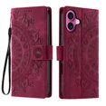 thumbnail image 2 of Étui à Rabat pour iPhone 16, Portefeuille en Cuir PU Premium avec Fleurs en Relief Totem, Porte-Cartes et Support Compatible avec iPhone 16 - Rouge, 2 of 12