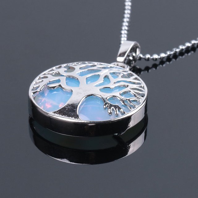 Natural Round Gem Stone Kabbalah Tree of Life Necklaces Pendants