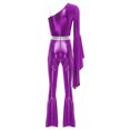 thumbnail image 4 of Raenseen Justaucorps à Manches Évasées Métalliques Brillantes pour Femmes Hippie Bell Bottom Jazz Dance Rave Party Violet m, 4 of 6