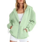 Women's Casual Solid Color Zipper Pocket Hoodie Oversized Hoodie Sweatshirt Fall Sweatshirts Casual Zip up Sweaters Womens Fall Clothes Teens Plain Hoodies Zip up Hoodie Winter Apparel Zip