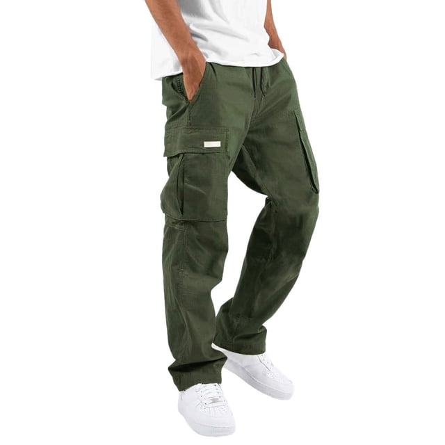 Men's Four Seasons Street G Style Sweatpants Leisure Sports Multi Pocket Work Pants Cargo Foot Mouth Cap Rope Cargo Pants Waist Lace Up Patchwork Ribbon Standard Woven Cargo Trousers