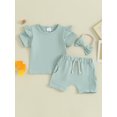 thumbnail image 2 of Honganda 0-3Y Toddler Girls Summer Shorts Sets Short Sleeve Ruffle Tops Shorts Headband Sets, 2 of 9