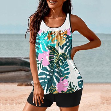 Hauts de Tankini pour Femmes Ensemble de Maillots Tankini Maillots de Bain 2026 Maillot de Bain Dames 2 Pcs avec Shorts Haut Couvrance Totale (Vert Foncé, M)