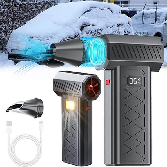 PpgejGEK Mise à Niveau 2025 Souffleuse à Neige Thermique 5000W Dégivreur Portable avec Technologie de Turbine Efficace Batterie 8000mAh pour Déneigement du Pare-Brise de Voiture Nettoyage de la Maison