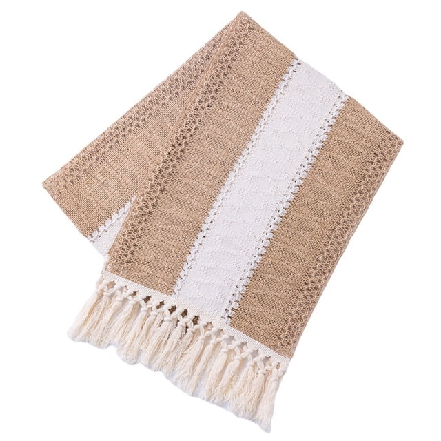 Pompotops Rustic Boho Table Runner Tablecloth With Fringe For Kitchen Home And Meal Wedding Decor Clearance
