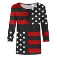 thumbnail image 4 of CEHVOM T-shirt Imprimé Mode Femme Jour de l'Indépendance Manches 3/4 Blouse Col Rond Tops Décontractés Liquidation, 4 of 5