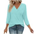 thumbnail image 1 of Plebaso Chemises à Manches 3/4 pour Femmes, Col en V, Tuniques Décontractées, Hauts Unis, Blouses Amples pour Dames, 1 of 6
