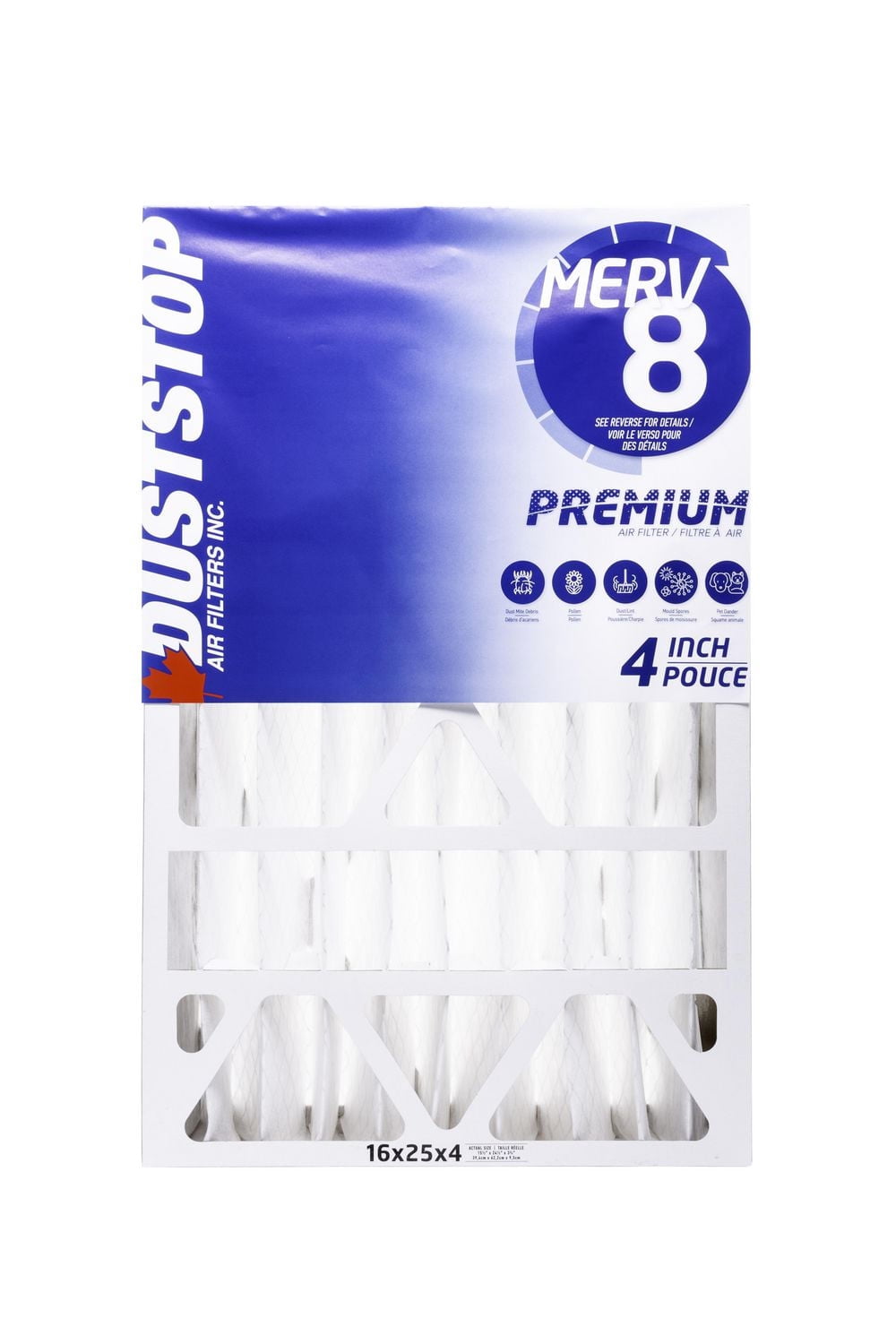 Filtre à air plissé Duststop 16 x 25 x 4 MERV 8, paquet de 1