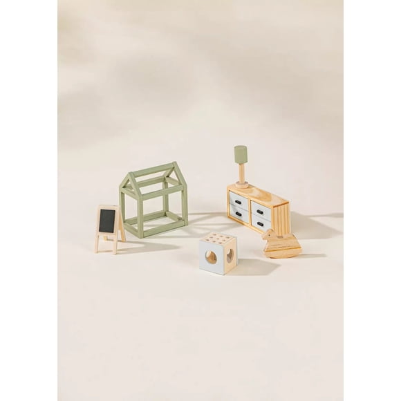 Coco Village Wooden Doll House Kids Room Furniture Toys (7PCS) Pretend Playset for Children