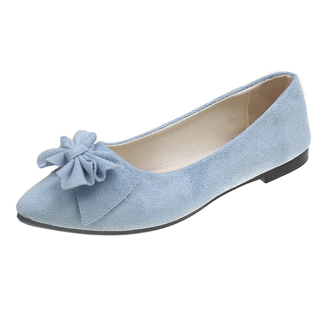 Light Blue Shoes For Women Casual Flats Pointed Toe Solid Color Flower Detail Comfortable Lightweight All-Match Leisure Outdoor Indoor Spring Fall Size 41