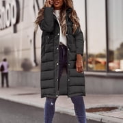 DPTALR Women Warm Pocket Hooded Coat Long Jacket Winter Sleeveless Down Parkas