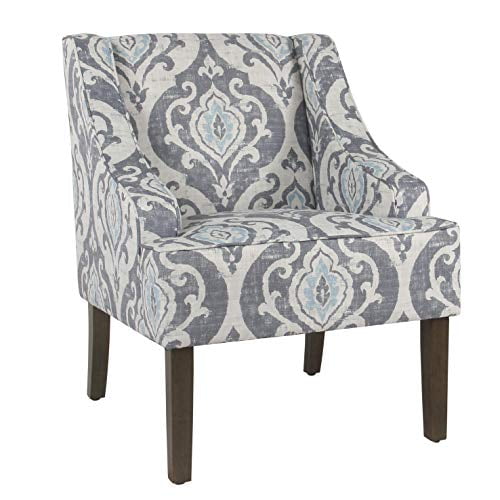 HomePop by Kinfine Fabric Upholstered Chair - Swoop Arm Accent Chair, Suri Blue Pattern