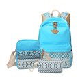 thumbnail image 1 of QualitChoice 3 Pieces Canvas Backpack Shoulder Organizer Set Large Capacity for Zipper Ethnic Style School Bags Causal Adjustable Travel Bag Sky Blue, 1 of 6