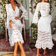thumbnail image 1 of Robe Femme Mode Col en V Manches Longues Été Solide Ample Dentelle Confortable, 1 of 9