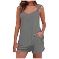 thumbnail image 1 of Yuyuzo Womens Lounge Sets Two Piece Square Neck Tank Tops Wide Leg Shorts with Pockets Matching Outfits, 1 of 7