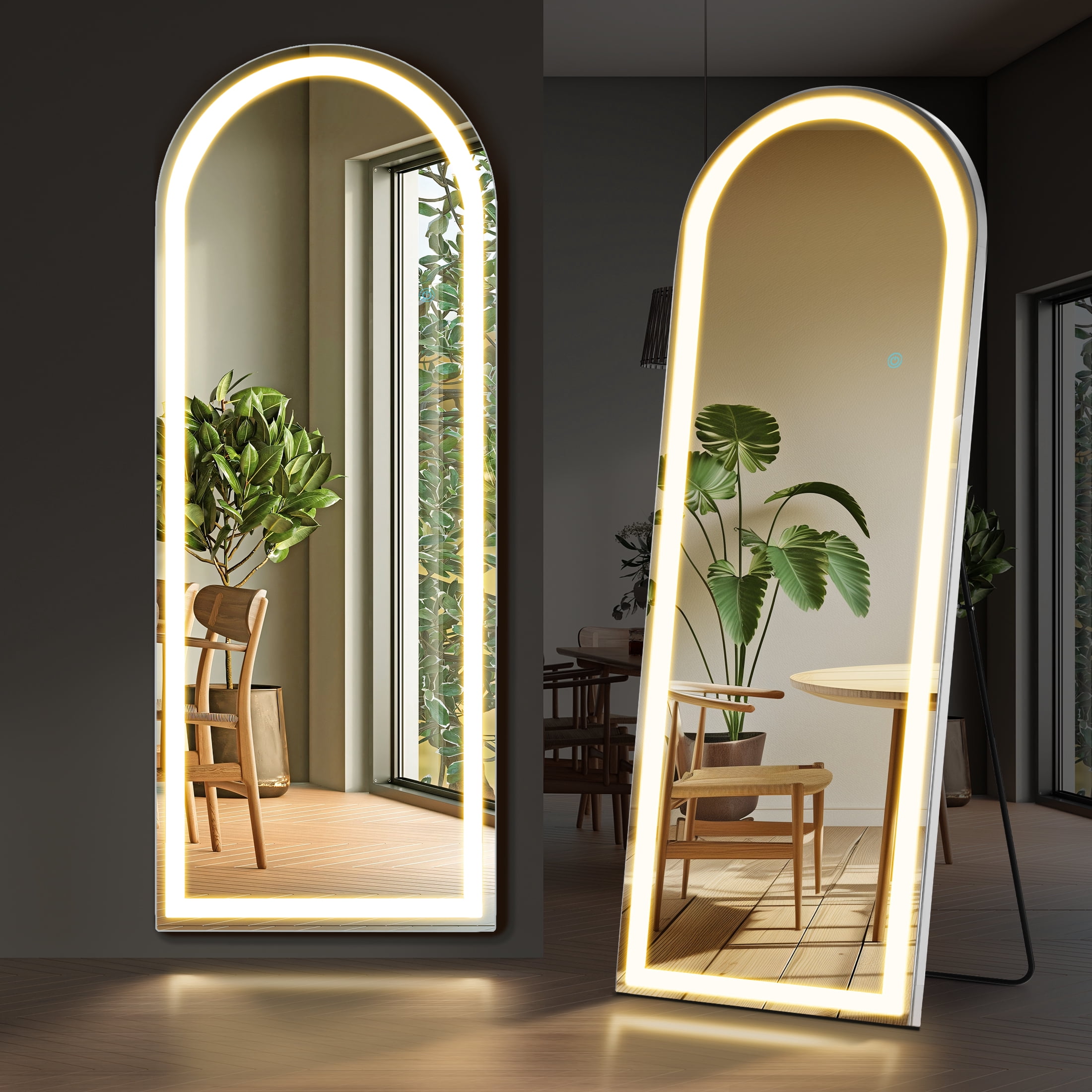 EDX Arched 71"x 26" LED Full Body Mirror, 3 Color Lighting, Free Standing Wall-Mounted for Home