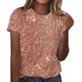 thumbnail image 1 of Amzcrzy Hauts pour Femmes T-Shirts Décontractés à Manches Courtes Hauts d'Été Mode Col Rond Hauts à Sequins pour Femmes Confort Polyvalent Hauts de Sortie Blouses, 1 of 4
