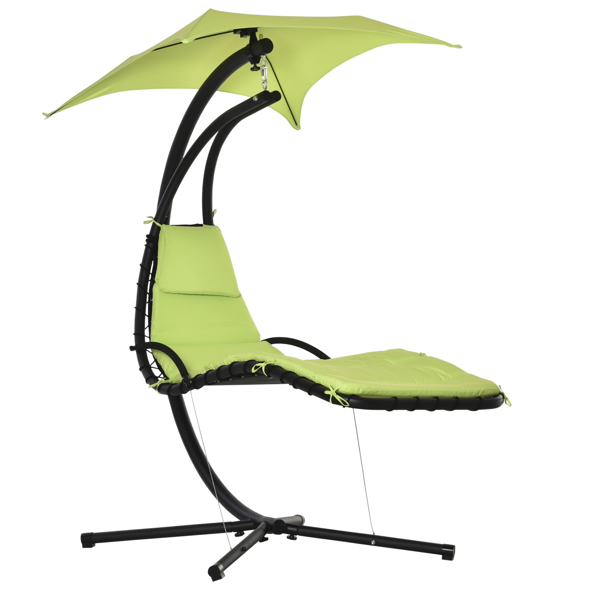 Outsunny Chaise Hamac d'Extérieur avec Support, Parasol, Vert