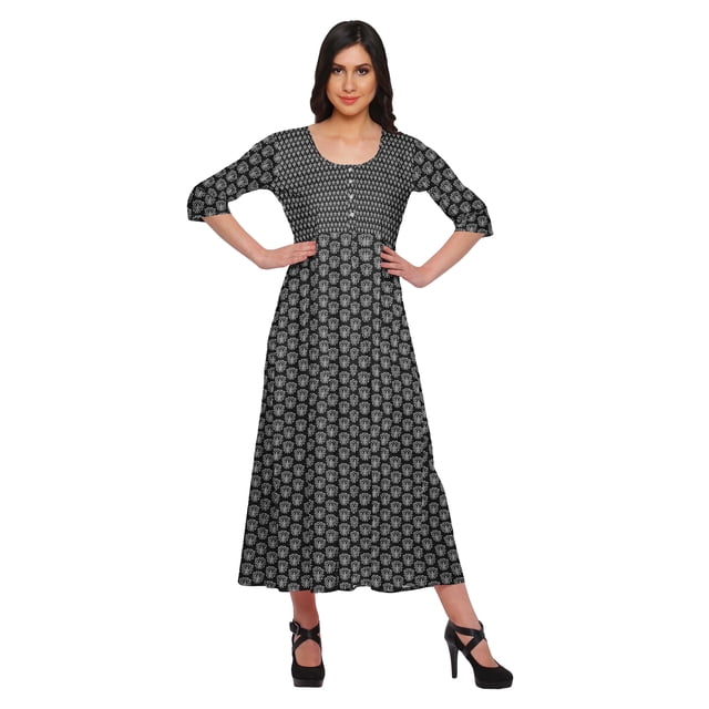 Moomaya Robes Imprimées à Manches 3/4 pour Femmes Vêtements Indiens Tunique Longue